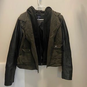 Leather and army green jacket